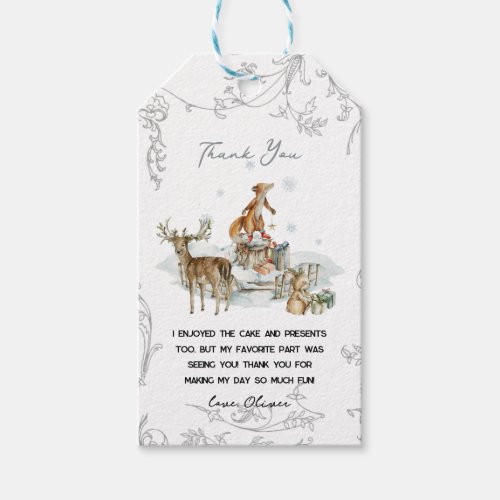 Woodland Forest Winter Birthday Party Thank You Gift Tags
