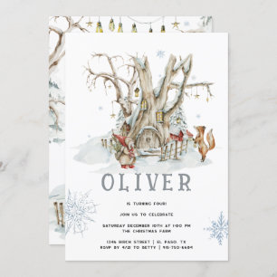 Woodland Forest Winter Christmas Birthday Party Invitation