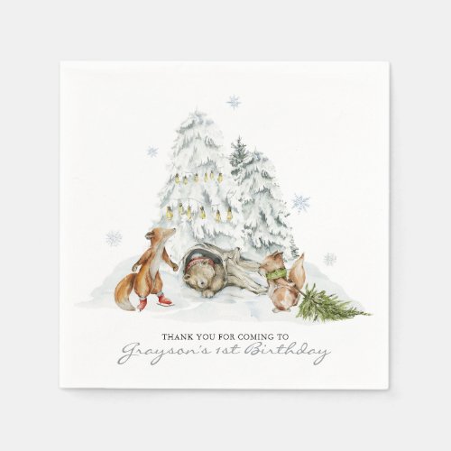 Woodland Forest Winter Christmas Birthday Party Napkins