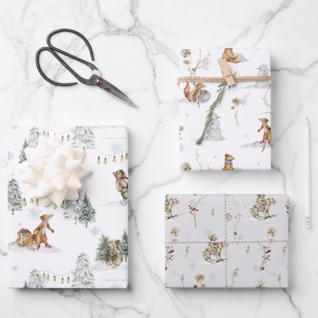 Woodland Forest Winter | Christmas Wrapping Paper Sheets (Front)