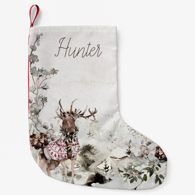 Woodland Forest with Name Small Christmas Stocking (Front)