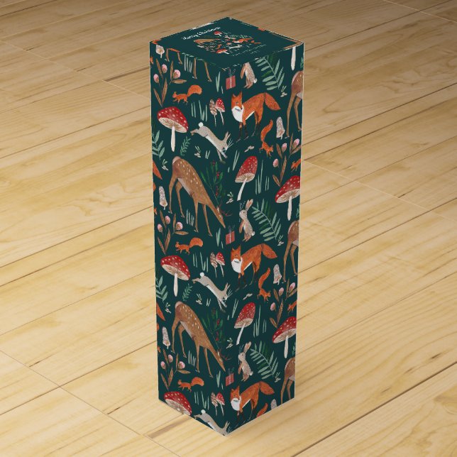 Woodland Forrest Green pattern Christmas  Wine Box (Front)