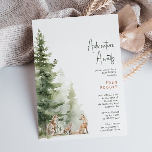 Woodland Fox Adventure Awaits Baby Shower Invitation