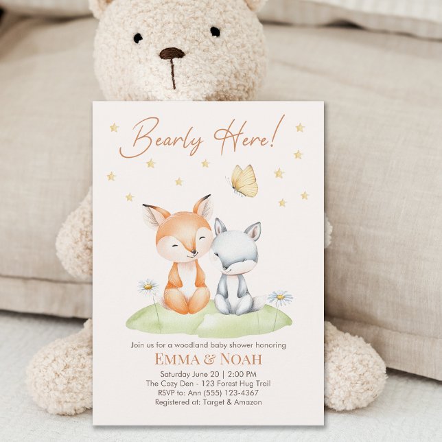 Woodland Fox and Bear Neutral Baby Shower Invitation (Creator Uploaded)