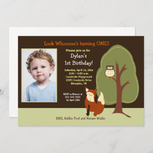 Woodland Fox and Owl Any Age Photo Birthday Invitation