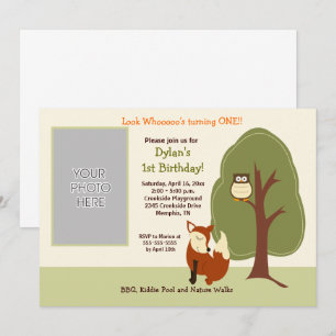 Woodland Fox and Owl *PHOTO* Birthday 5x7 Invitation