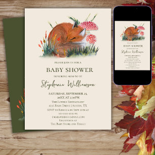 Woodland Fox Autumn Baby Shower Cottage Core Invitation