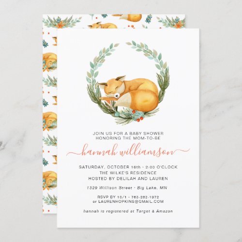 Woodland Fox Autumn Baby Shower Invitation