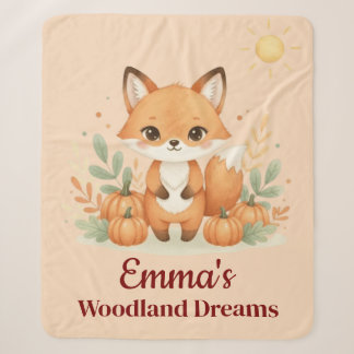 Woodland Fox Baby Blanket, Personalized Name Sherpa Blanket