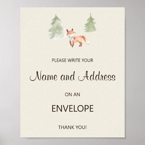 Woodland Fox Baby Shower Address and Envelope Poster