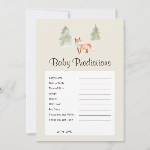 Woodland Fox Baby Shower Baby Predictions Game