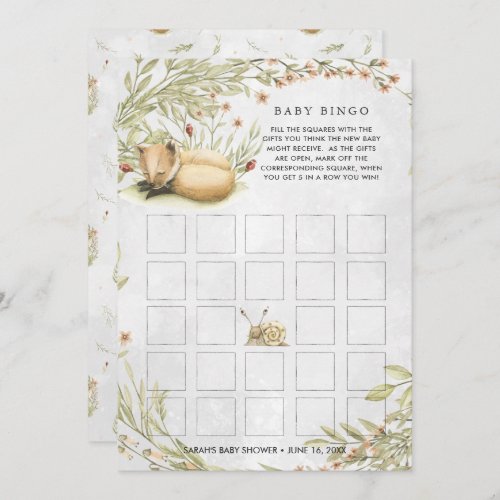 Woodland Fox  Baby Shower Bingo Card