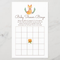 Woodland Fox Baby Shower Bingo Game