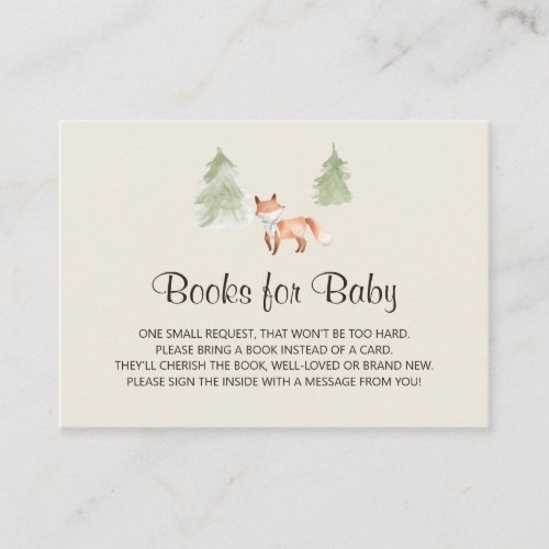 Woodland Fox Baby Shower Book Request Enclosure Card