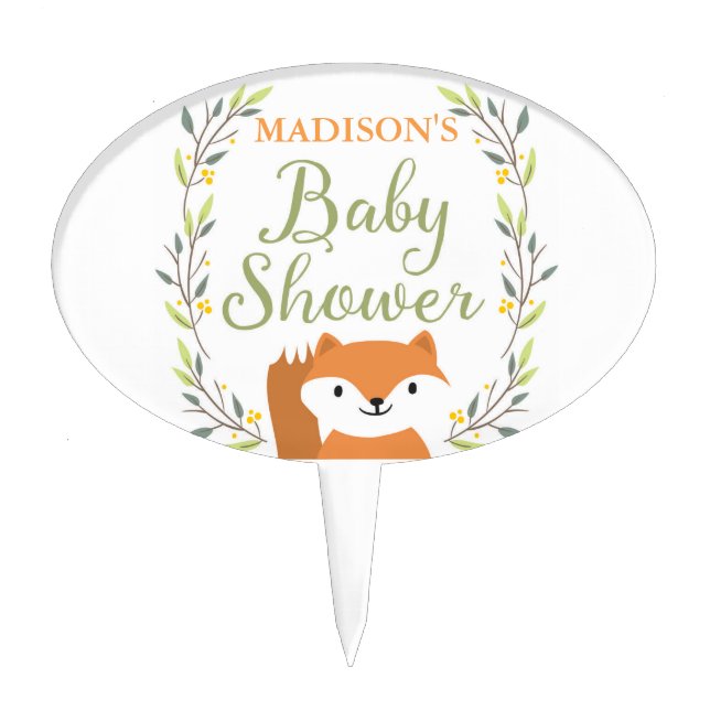 Woodland Fox Baby Shower Cake Topper (Front)