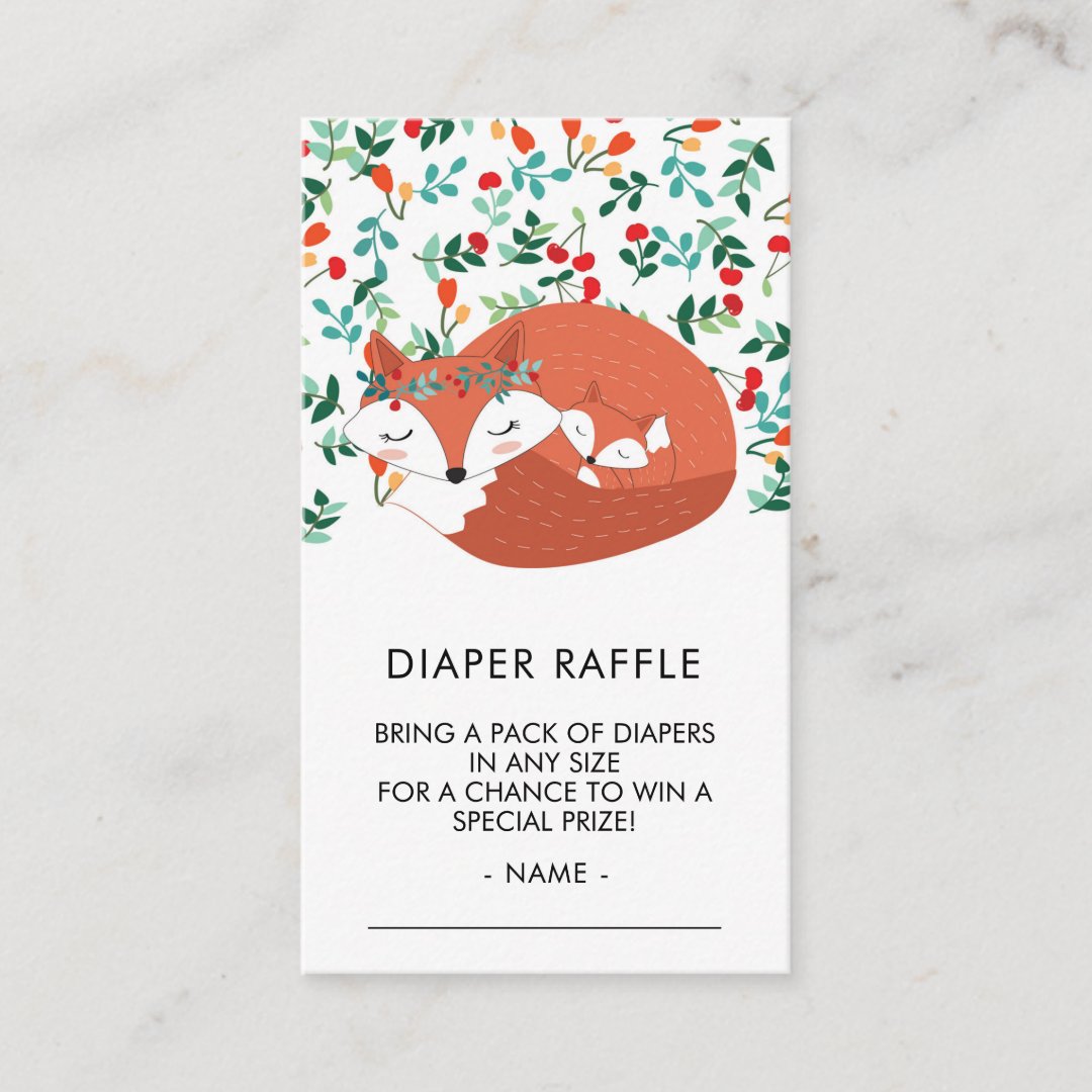 Woodland Fox Baby Shower Diaper Raffle Ticket Enclosure Card | Zazzle