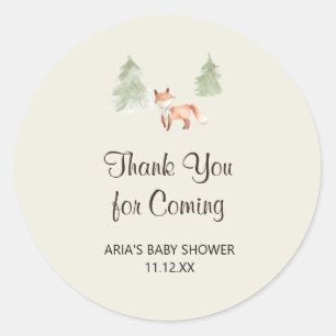 Woodland Fox Baby Shower Favor Classic Round Sticker