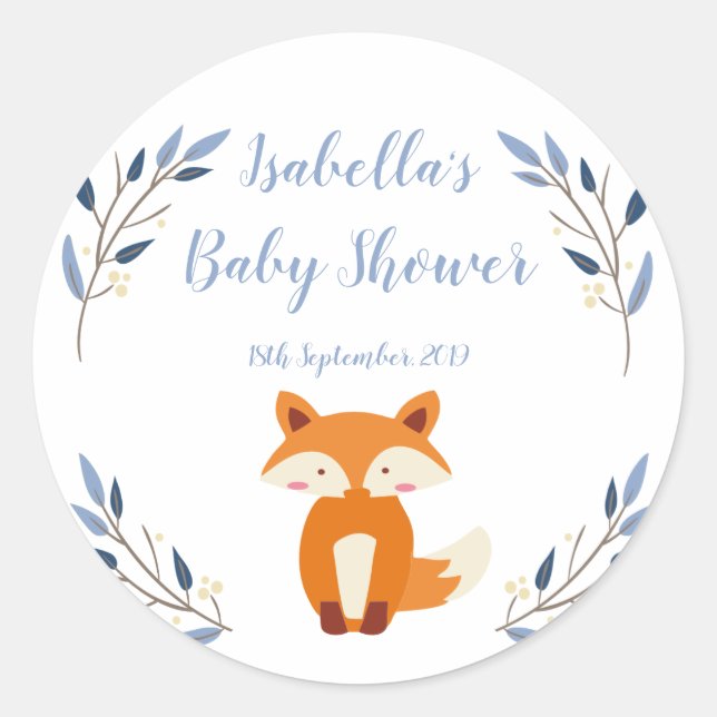 Woodland Fox Baby Shower Favor Sticker (Front)