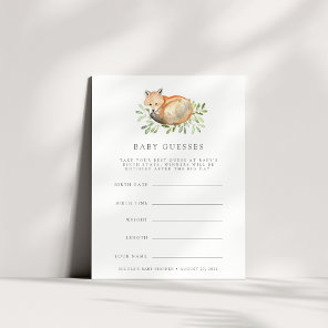 Woodland Fox Baby Shower Guessing Game Card