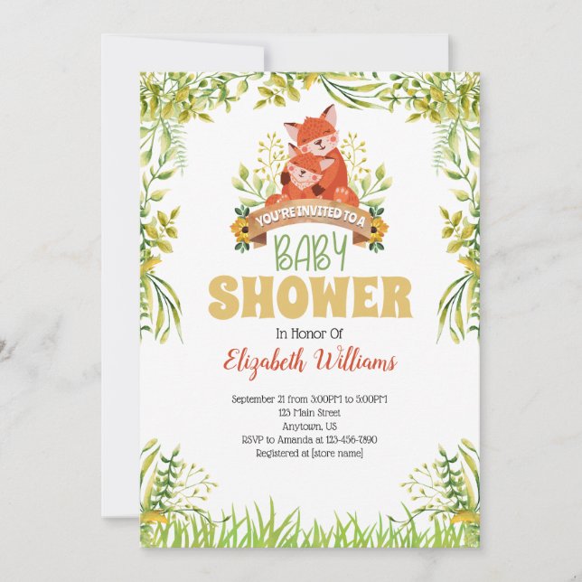 Woodland Fox Baby Shower Invitation (Front)