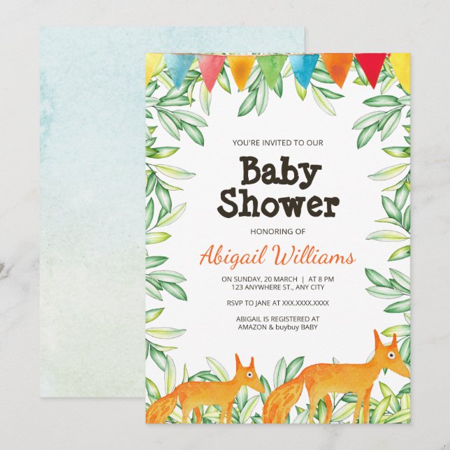 Woodland Fox Baby Shower Invitation (Front/Back)