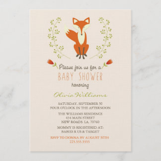 Woodland Fox Baby Shower Invitations