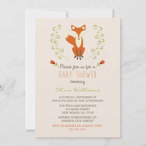 Woodland Fox Baby Shower Invitations