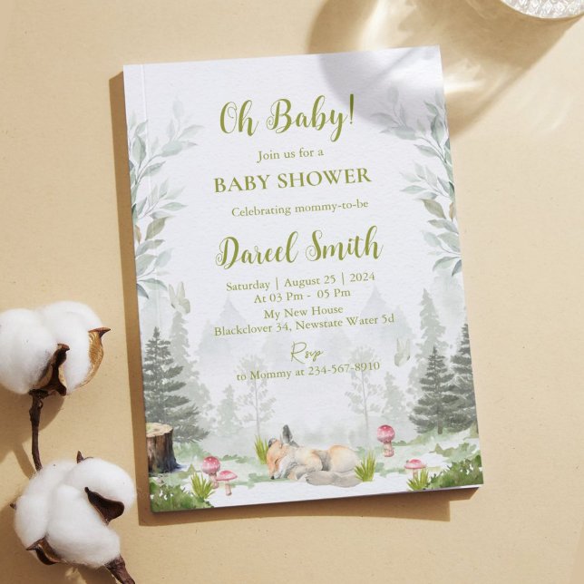 Woodland Fox Baby Shower Invitations – Forest Them (Woodland Baby Shower Fox)