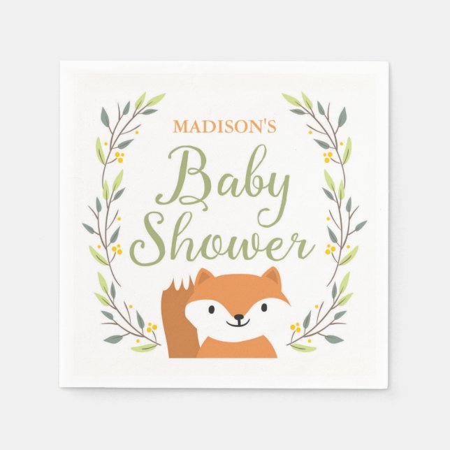 Woodland Fox Baby Shower Napkins (Front)