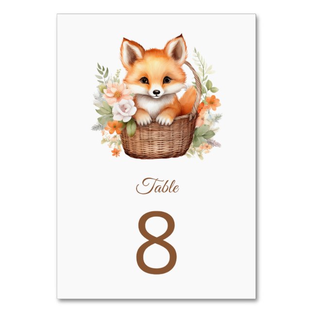 Woodland Fox Baby Shower Party Table Number (Front)