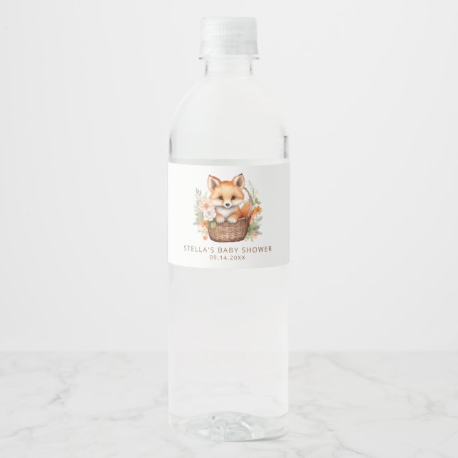 Woodland Fox Baby Shower Personalized Water Bottle Label (Front)
