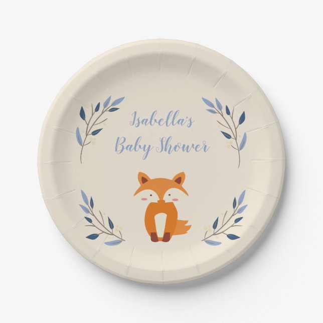 Woodland Fox Baby Shower Plates (Front)