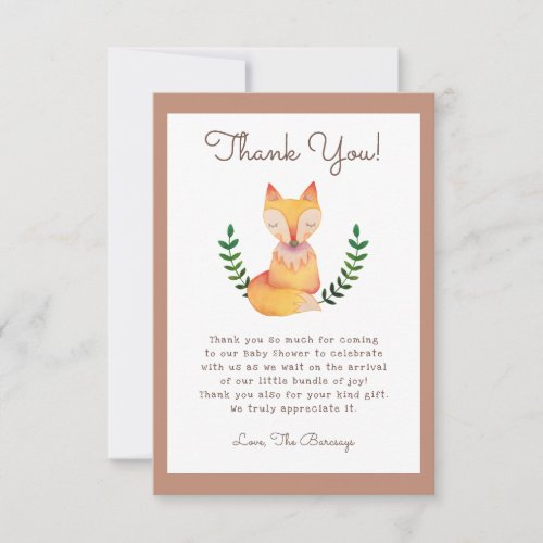 Woodland Fox Baby Shower Thank You Card