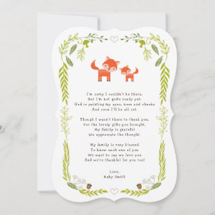 Woodland Fox baby shower thank you note with poem Card