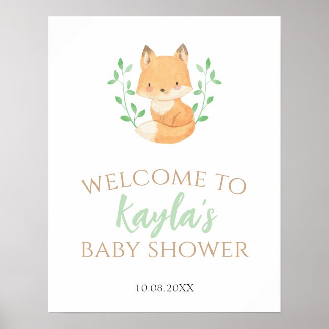 Woodland Fox Baby Shower Welcome Sign (Front)