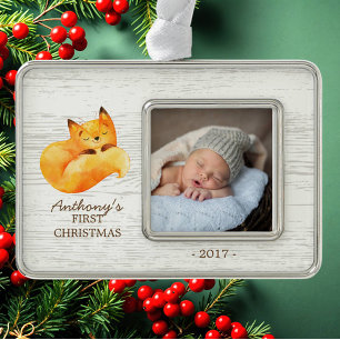 Woodland Fox Baby's 1st Christmas Photo Ornament