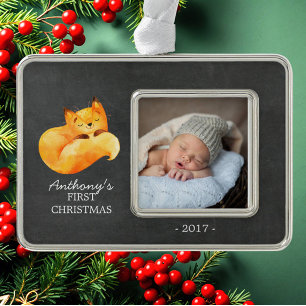 Woodland Fox Baby's 1st Christmas Photo Ornament