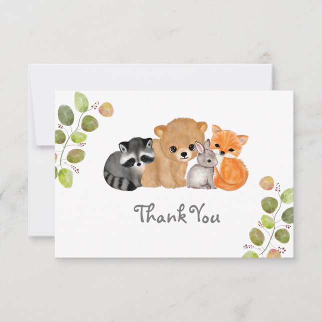 Woodland Fox Bear Raccoon Bunny Thank You Card (Front)