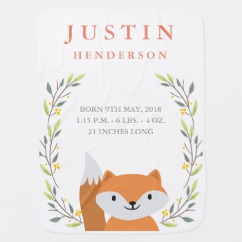 Woodland Fox Birth Announcement Baby Blanket by OS_Designs at Zazzle