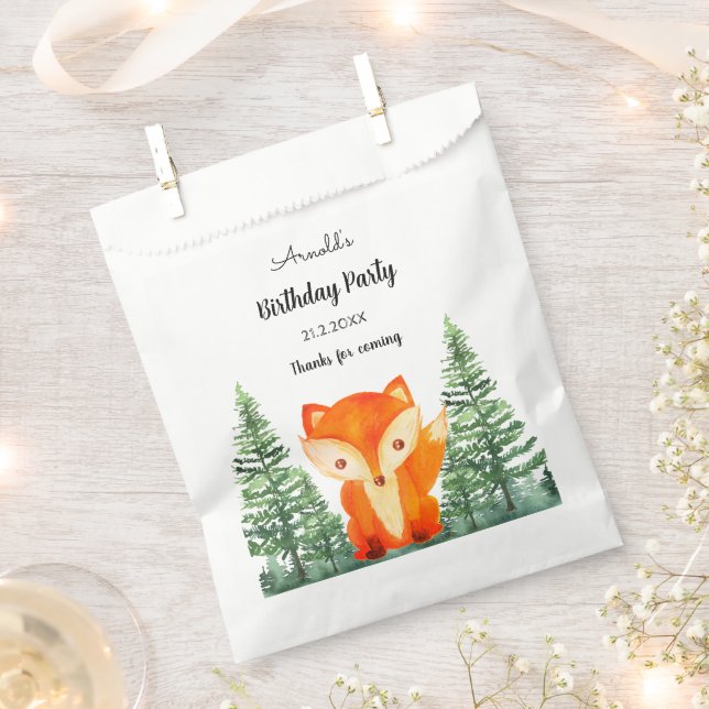 Woodland Fox Birthday Party Forest  Favor Bag (Clipped)