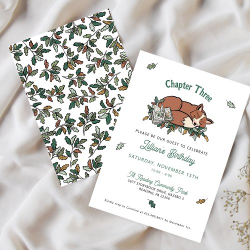 Woodland Fox Book Themed Birthday Invitation