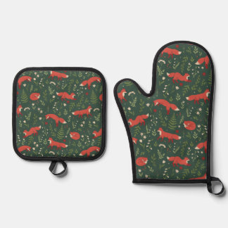 Woodland Fox Botanical Oven Mitt & Pot Holder Set
