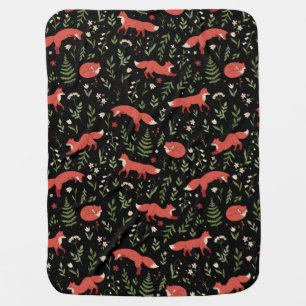 Woodland Fox Botanical Pattern Baby Blanket