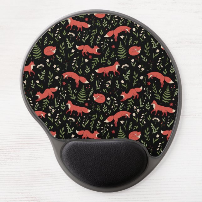 Woodland Fox Botanical Pattern Gel Mouse Pad (Front)