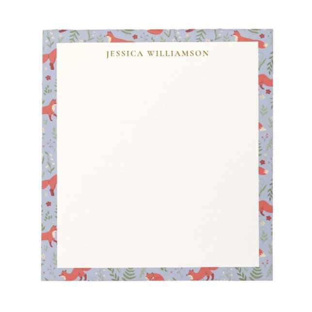 Woodland Fox Botanical Pattern Personalized Name Notepad (Front)