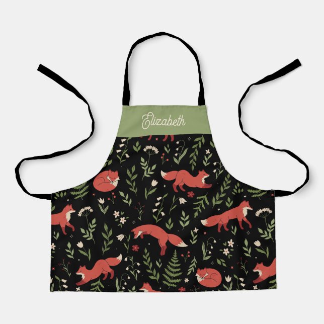 Woodland Fox Botanical Personalized Kids Apron (Front)