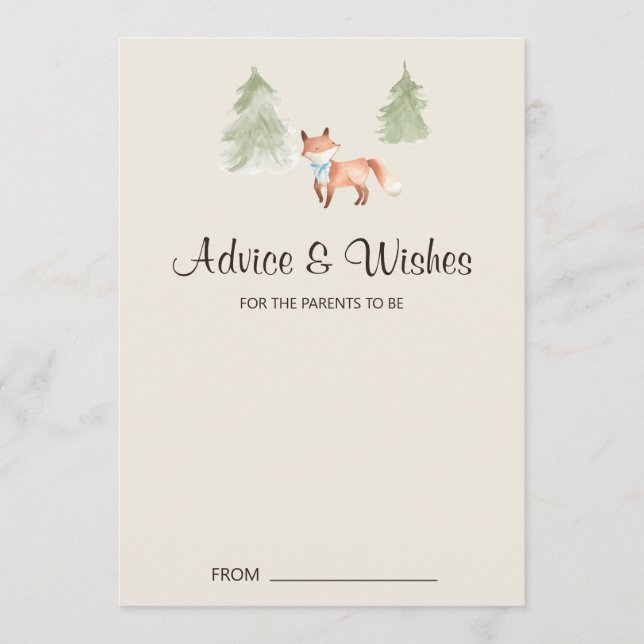 Woodland Fox Boy Baby Shower Advice Card (Front)