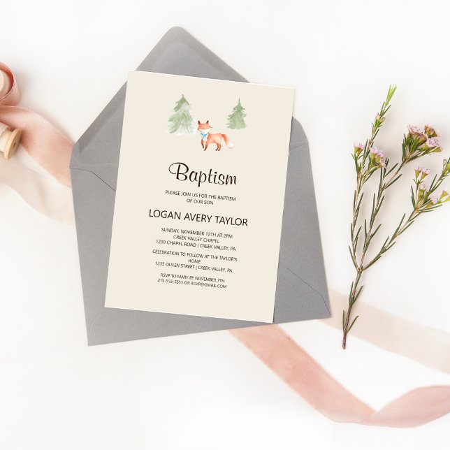 Woodland Fox Boy Baby Shower Baptism Invitation (Creator Uploaded)