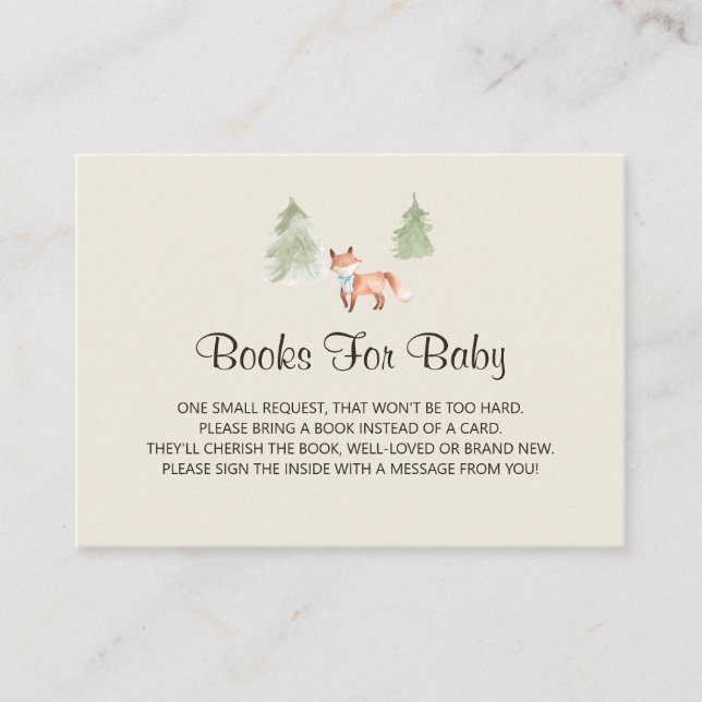 Woodland Fox Boy Baby Shower Book Request Enclosure Card (Front)