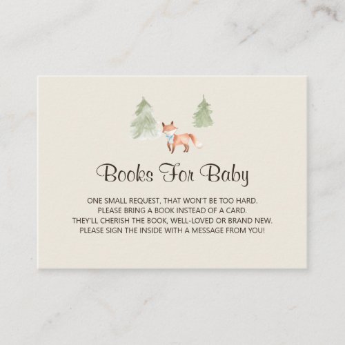 Woodland Fox Boy Baby Shower Book Request Enclosure Card